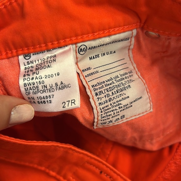 Ag Adriano Goldschmied the Stilt Cigarette Leg Red Orange Pants 27 - Picture 5 of 6